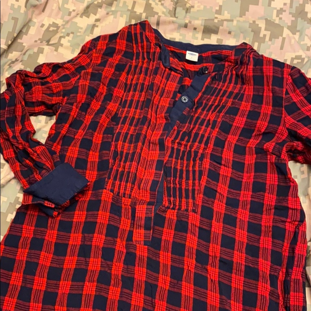 Old Navy Red and Navy Plaid Long-Sleeve Dress